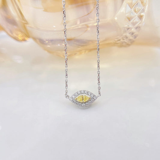 18K Yellow Gold Diamond Marquise Necklace - Elegant Jewelry Piece - Yellow Diamond Necklace