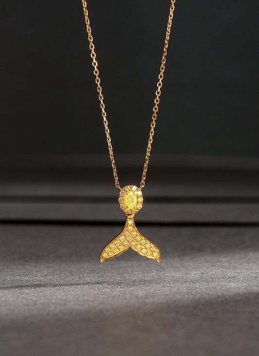 18K Yellow Gold Diamond Mermaid Necklace - Luxurious Jewelry Piece - Yellow Diamond Necklace