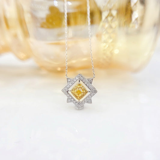 18K Yellow Gold Diamond Octagonal Necklace - Exquisite Jewelry - Yellow Diamond Necklace