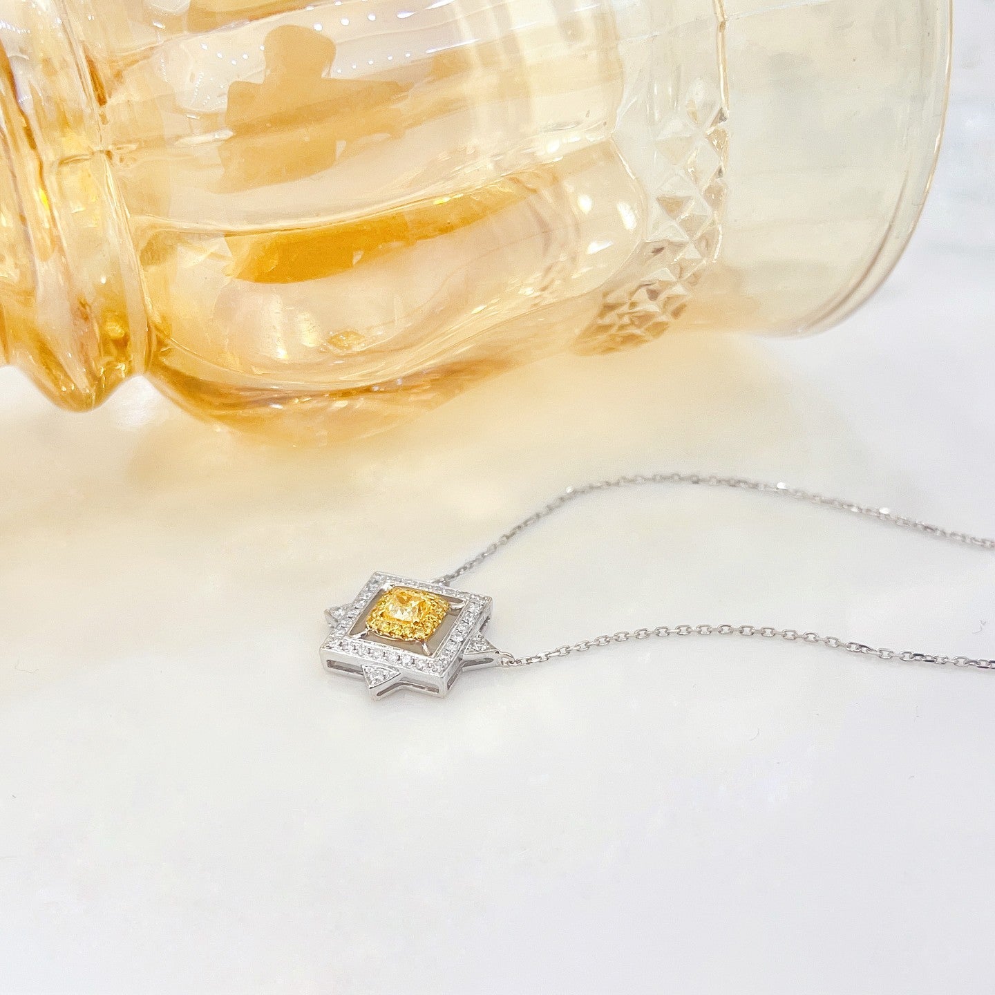 18K Yellow Gold Diamond Octagonal Necklace - Exquisite Jewelry - Yellow Diamond Necklace