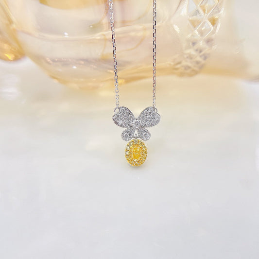 18K Yellow Gold Diamond Oval Butterfly Pendant Jewelry - Yellow Diamond Necklace