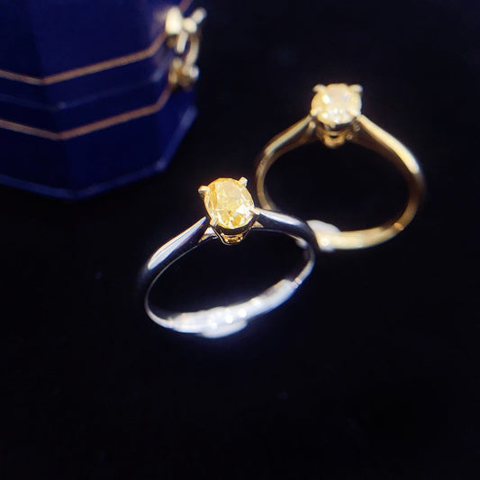 18K Yellow Gold Diamond Oval Classic Four-Prong Ring | Premium Jewelry - Yellow Diamond Ring