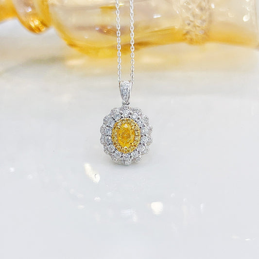 18K Yellow Gold Diamond Oval Cluster Necklace - Luxury Jewelry - Yellow Diamond Necklace