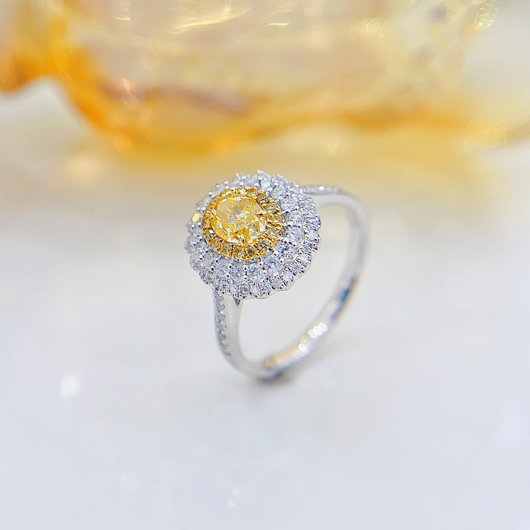 18K Yellow Gold Diamond Oval Cluster Ring | Premium Jewelry - Yellow Diamond Ring