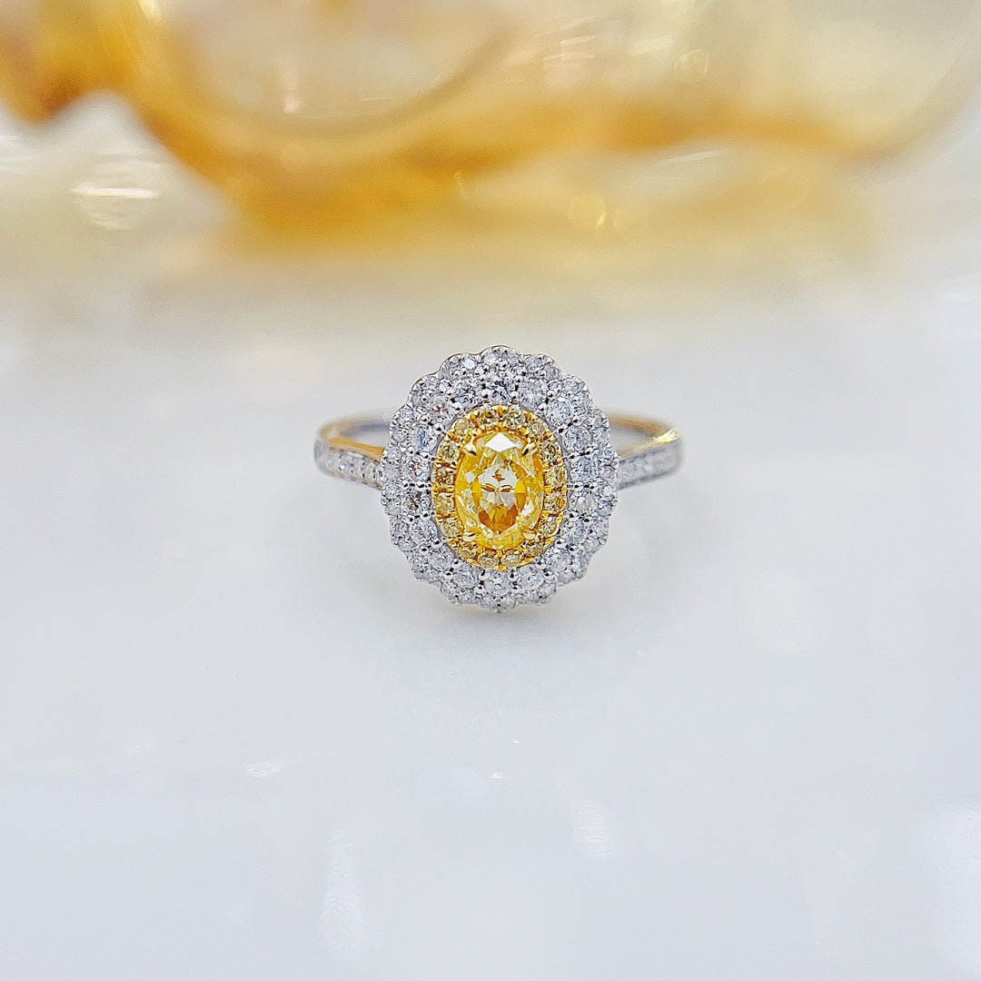 18K Yellow Gold Diamond Oval Cluster Ring | Premium Jewelry - Yellow Diamond Ring