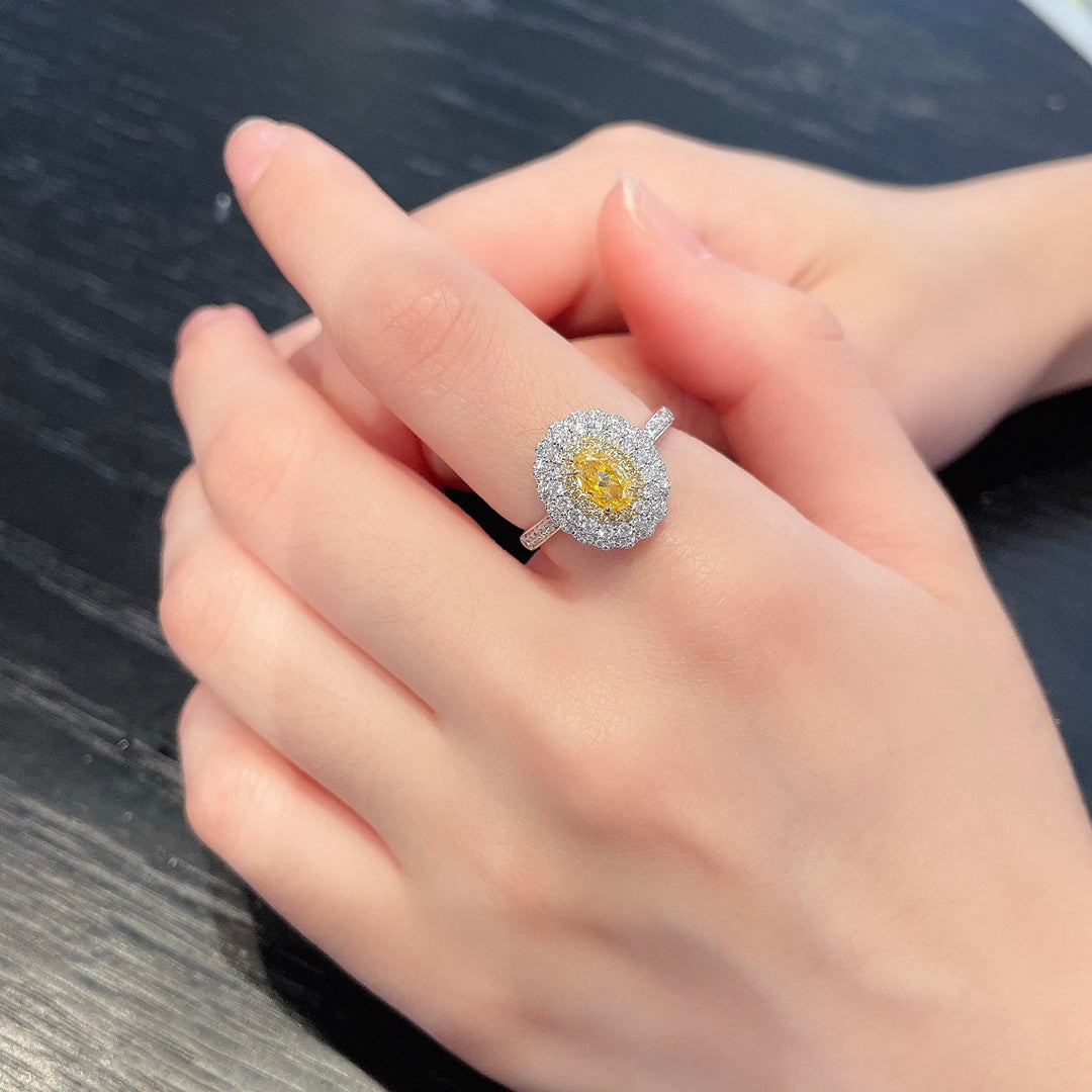 18K Yellow Gold Diamond Oval Cluster Ring | Premium Jewelry - Yellow Diamond Ring