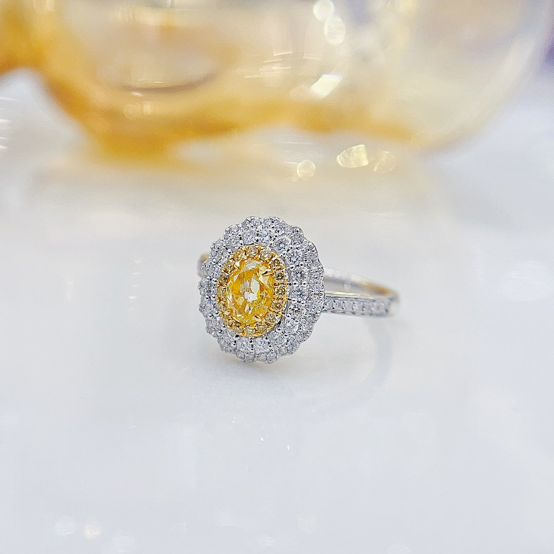 18K Yellow Gold Diamond Oval Cluster Ring | Premium Jewelry - Yellow Diamond Ring