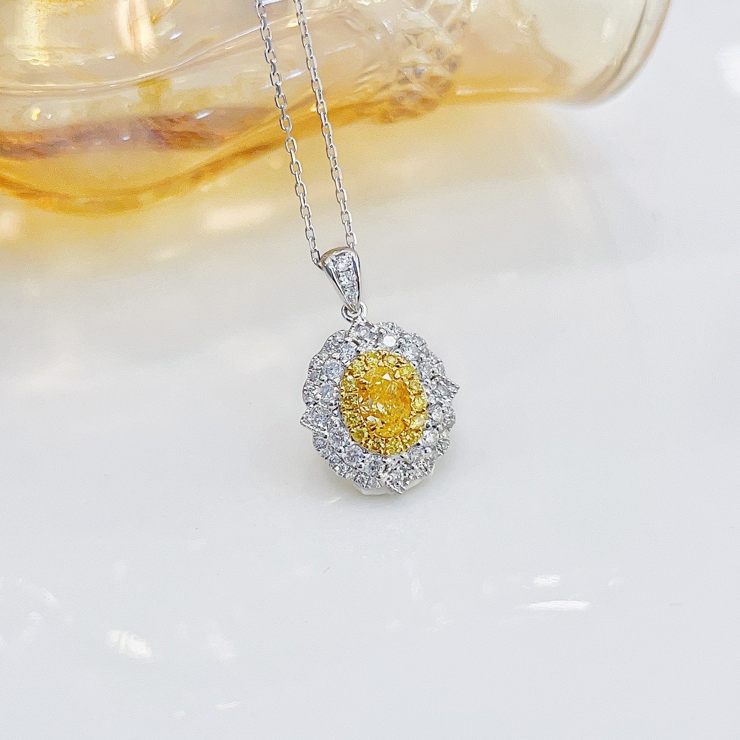 18K Yellow Gold Diamond Oval Irregular Necklace - XL166-Y - Yellow Diamond Necklace