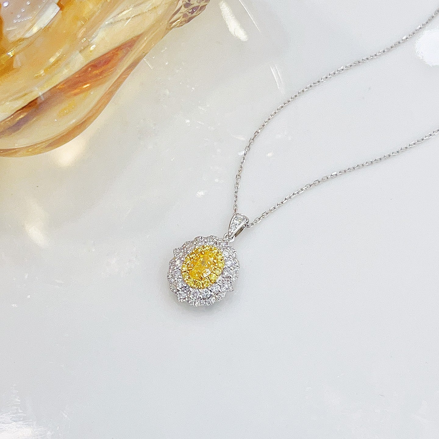 18K Yellow Gold Diamond Oval Irregular Necklace - XL166-Y - Yellow Diamond Necklace