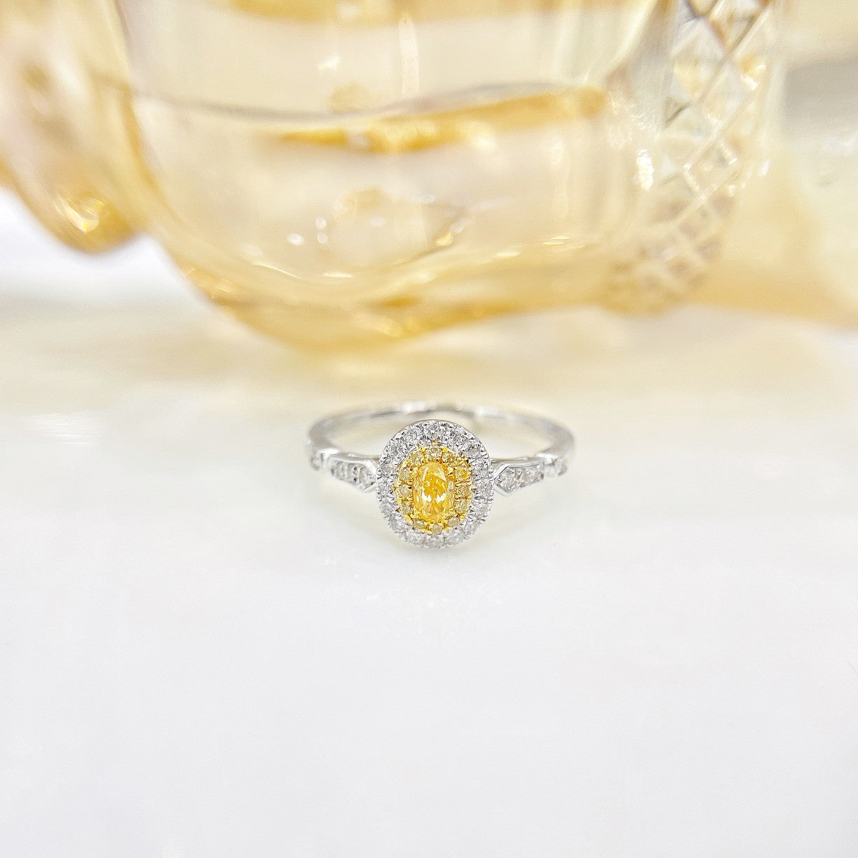 18K Yellow Gold Diamond Oval Shield Arm Ring - Premium Jewelry - Yellow Diamond Ring