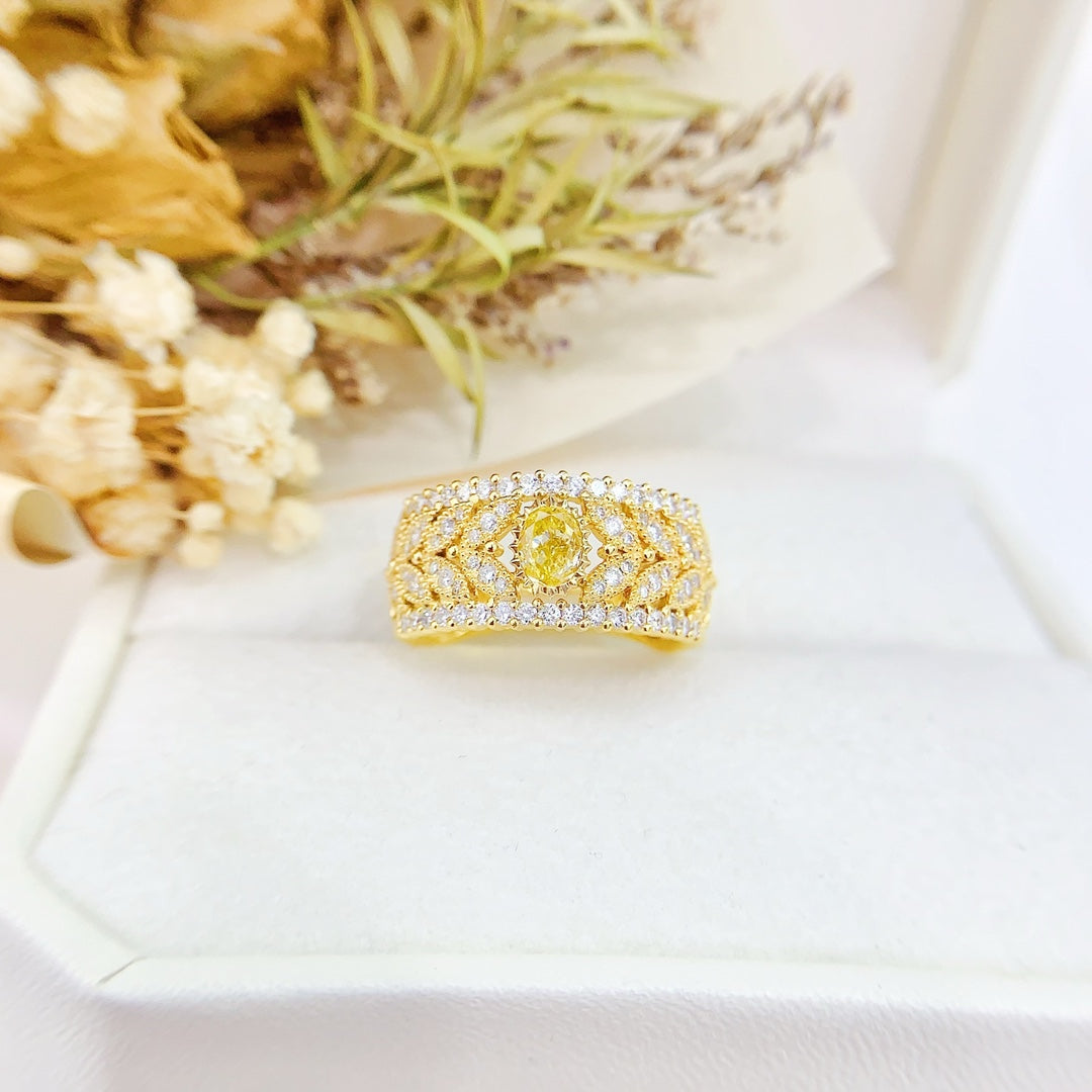 18K Yellow Gold Diamond Oval Vintage Ring - Luxury Jewelry - Yellow Diamond Ring