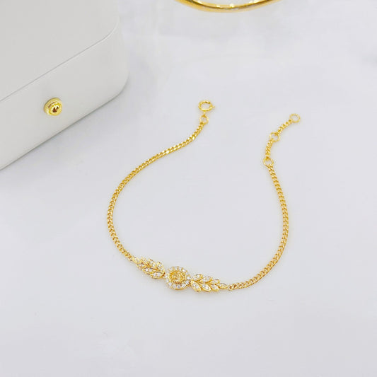 18K Yellow Gold Diamond Oval Wheat Chain Bracelet - Elegant Jewelry Piece - Yellow Diamond Bracelet