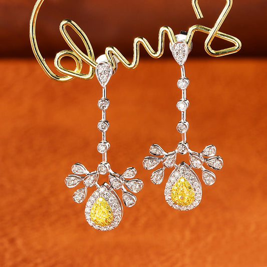 18K Yellow Gold Diamond Pear-Shaped Peacock Earrings - Luxury Jewelry Jeweler.Jewelry