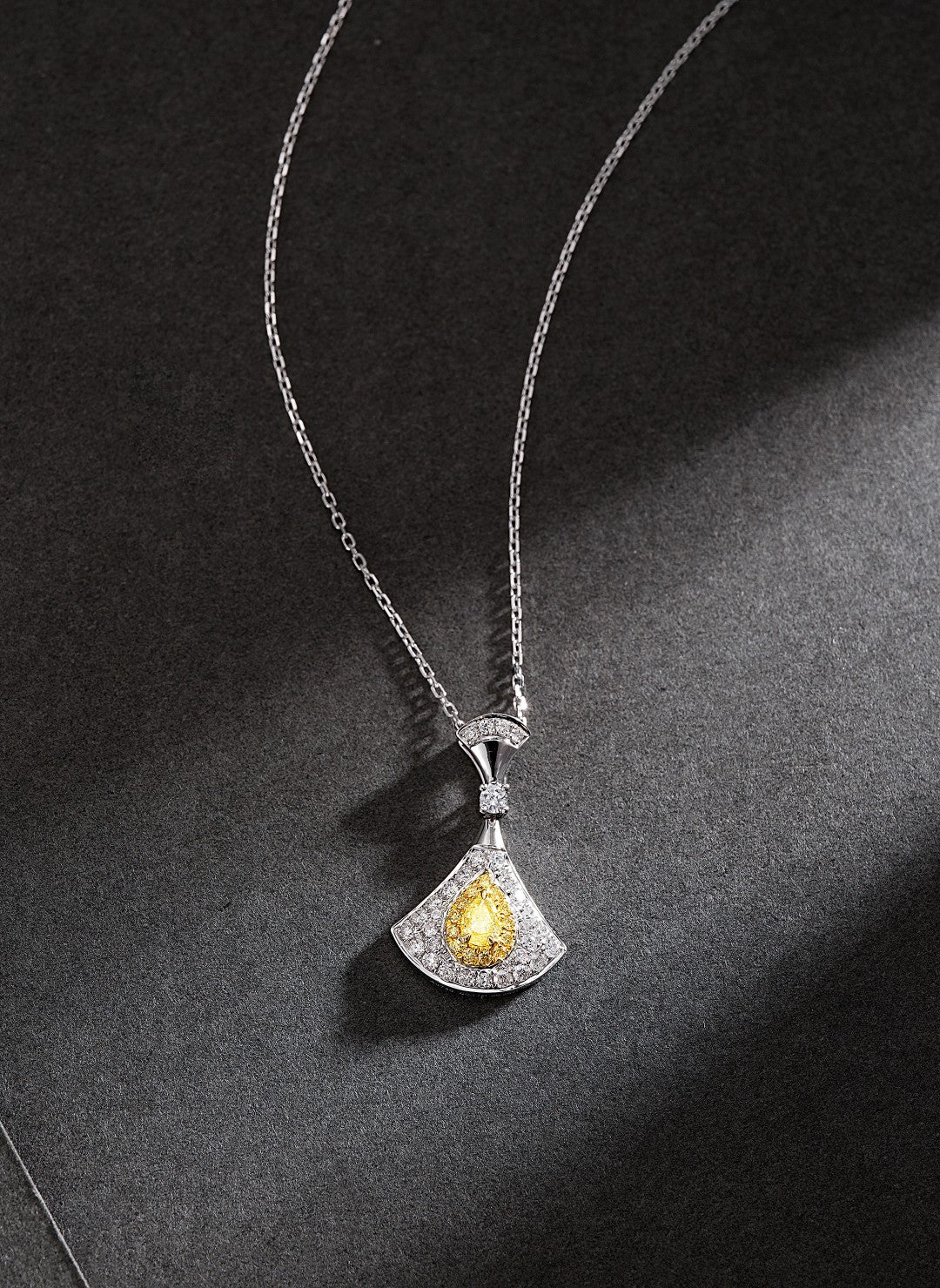 18K Yellow Gold Diamond Pendant Necklace with Teardrop Design - XL068-Y - Yellow Diamond Necklace