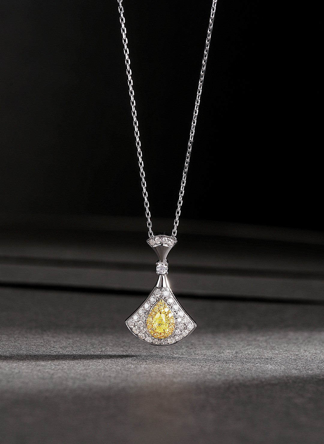 18K Yellow Gold Diamond Pendant Necklace with Teardrop Design - XL068-Y - Yellow Diamond Necklace