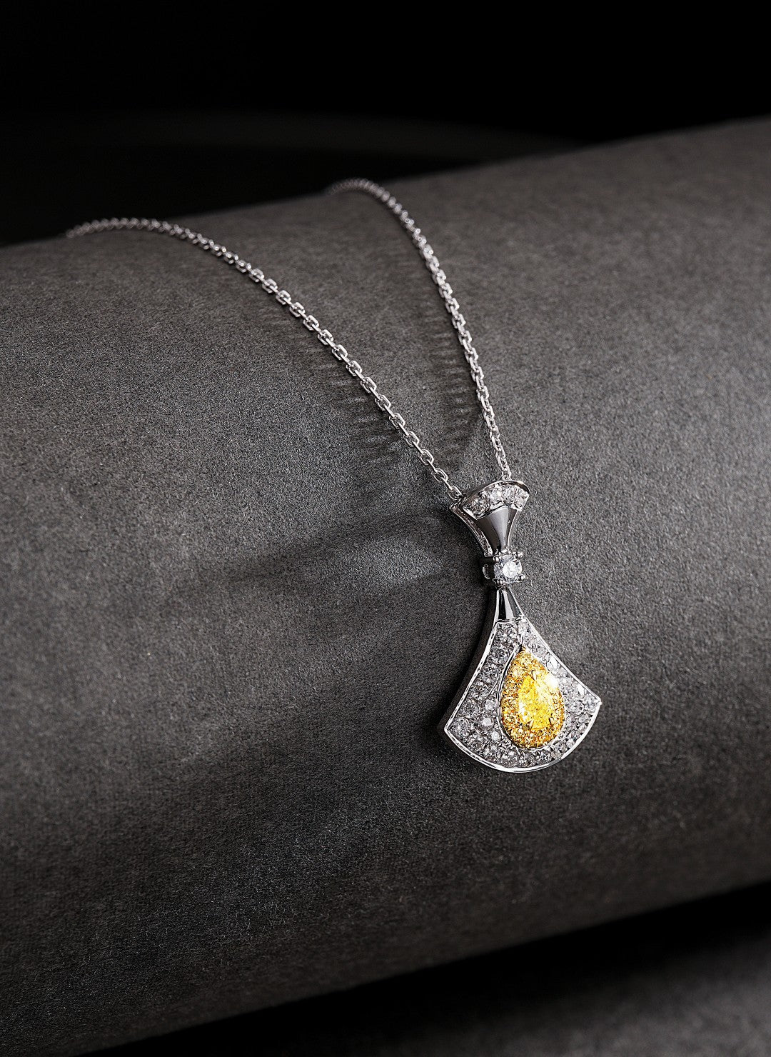 18K Yellow Gold Diamond Pendant Necklace with Teardrop Design - XL068-Y - Yellow Diamond Necklace