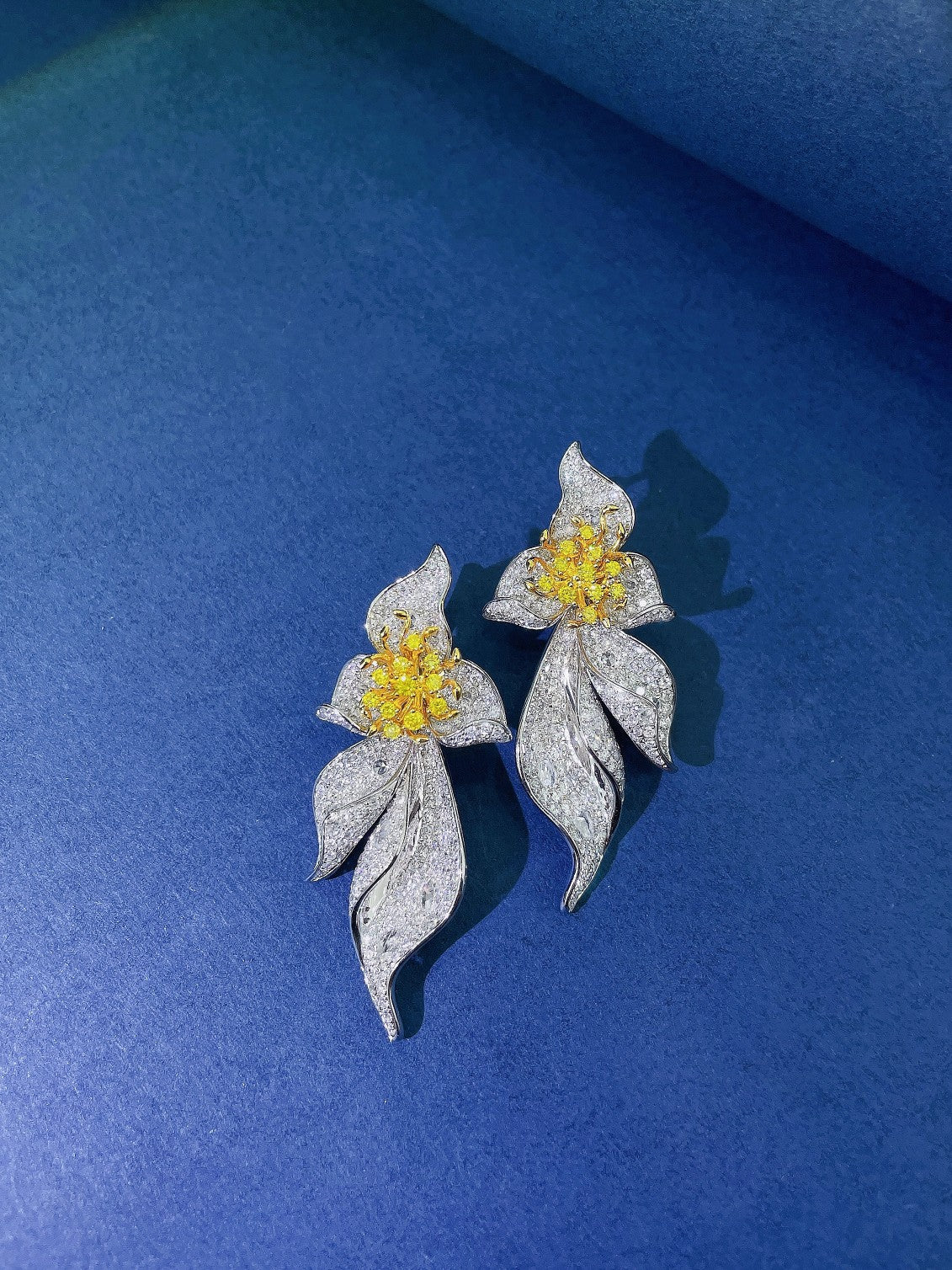 18K Yellow Gold Diamond Petal Ear Clips Jewelry Jeweler.Jewelry