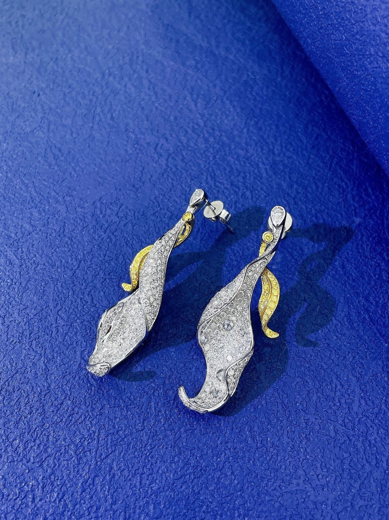 18K Yellow Gold Diamond Petal Earrings - Luxury Jewelry Jeweler.Jewelry