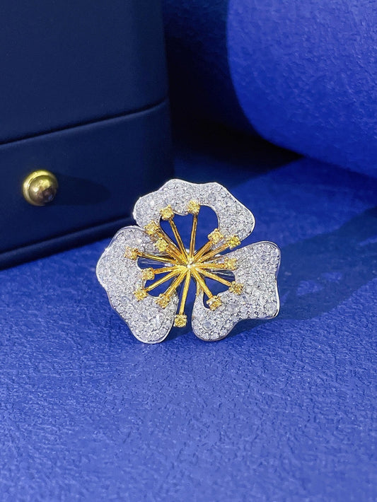 18K Yellow Gold Diamond Petal Ring Mounting - Premium Jewelry - Empty tray