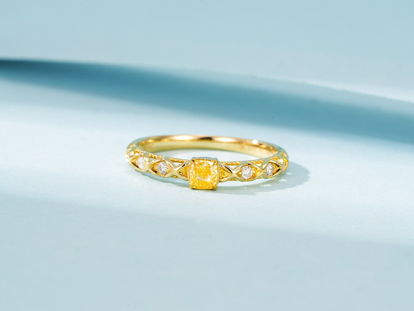 18K Yellow Gold Diamond Pillow Cross Ring - Premium Jewelry - Yellow Diamond Ring