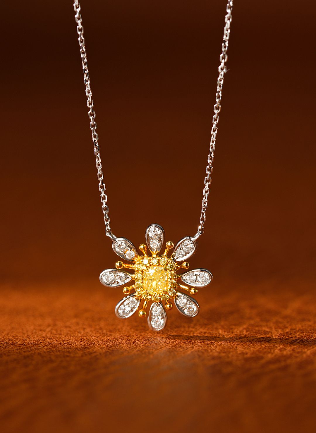 18K Yellow Gold Diamond Pillow Cut Octagonal Pendant Necklace - Yellow Diamond Necklace