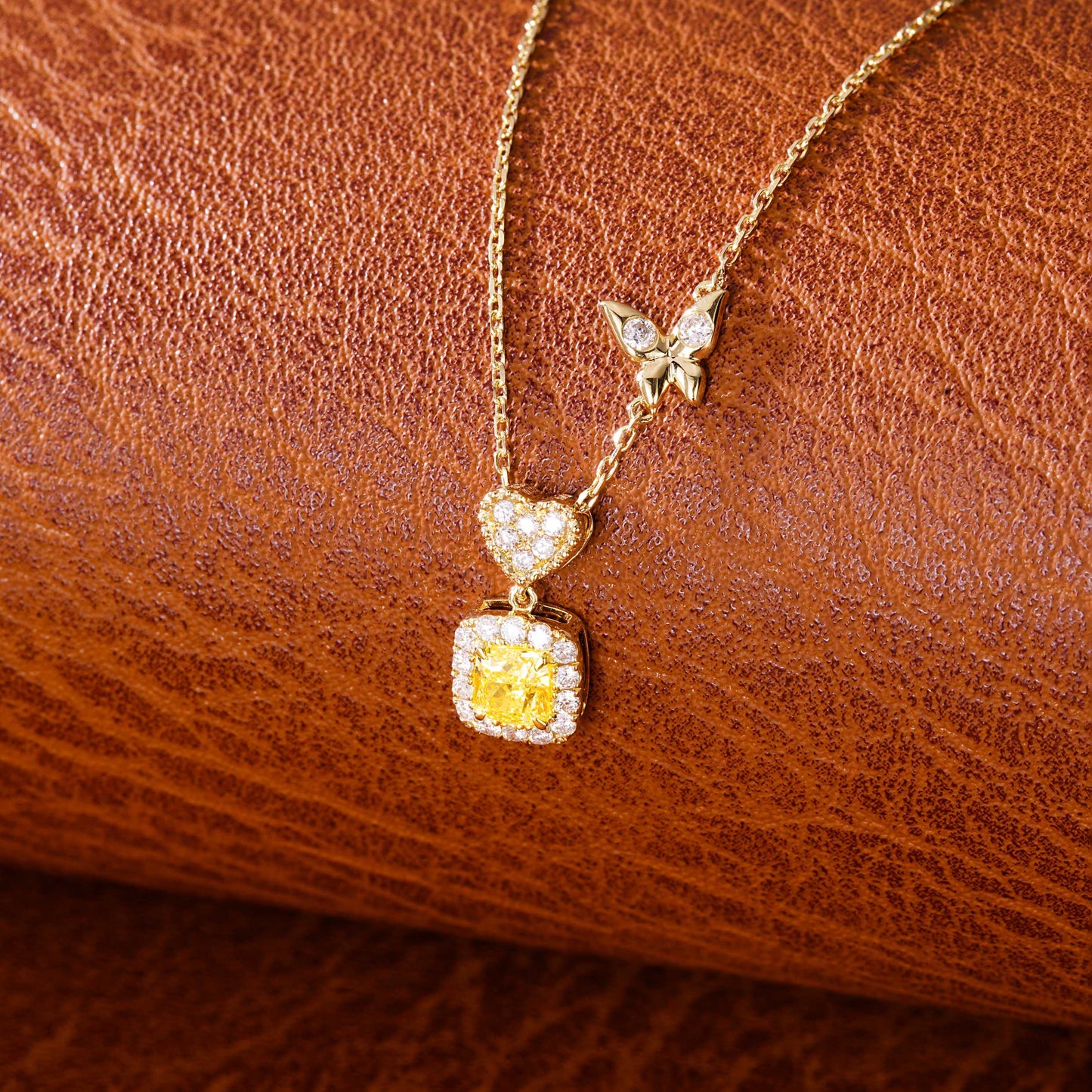 18K Yellow Gold Diamond Pillow Heart-Shaped Bezel Necklace - Yellow Diamond Necklace