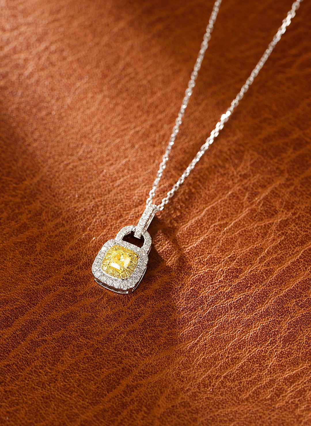 18K Yellow Gold Diamond Pillow Lock Pendant Necklace - Yellow Diamond Necklace