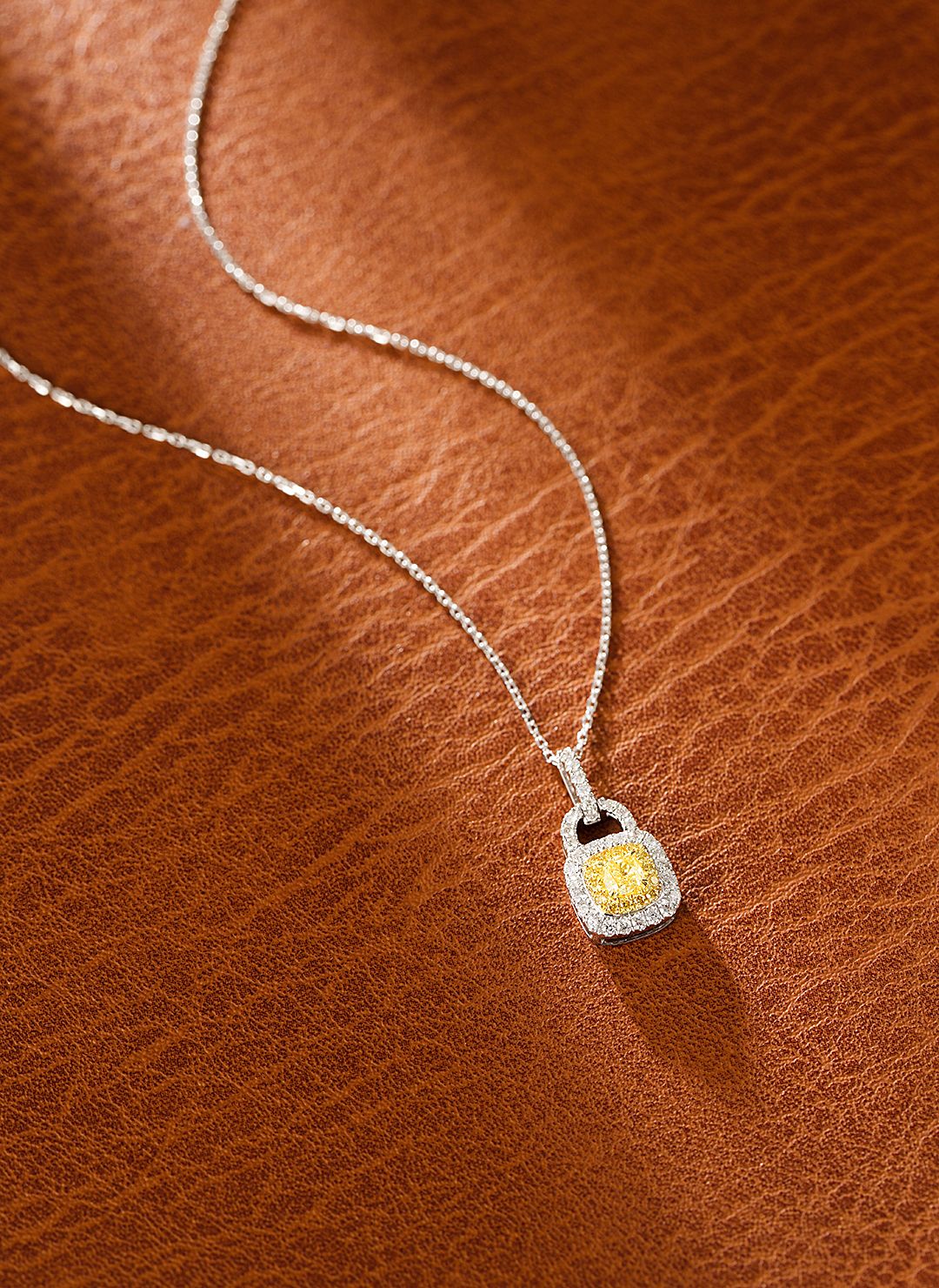 18K Yellow Gold Diamond Pillow Lock Pendant Necklace - Yellow Diamond Necklace