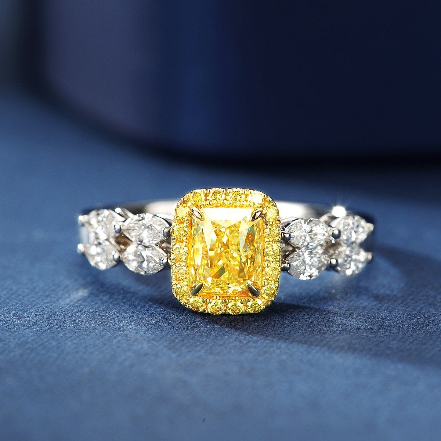 18K Yellow Gold Diamond Pillow Marquise Ring with AGL Certificate | Premium Jewelry - Yellow Diamond Ring