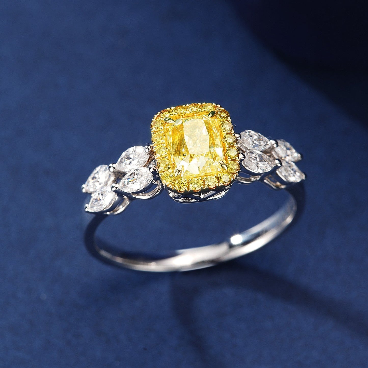 18K Yellow Gold Diamond Pillow Marquise Ring with AGL Certificate | Premium Jewelry - Yellow Diamond Ring