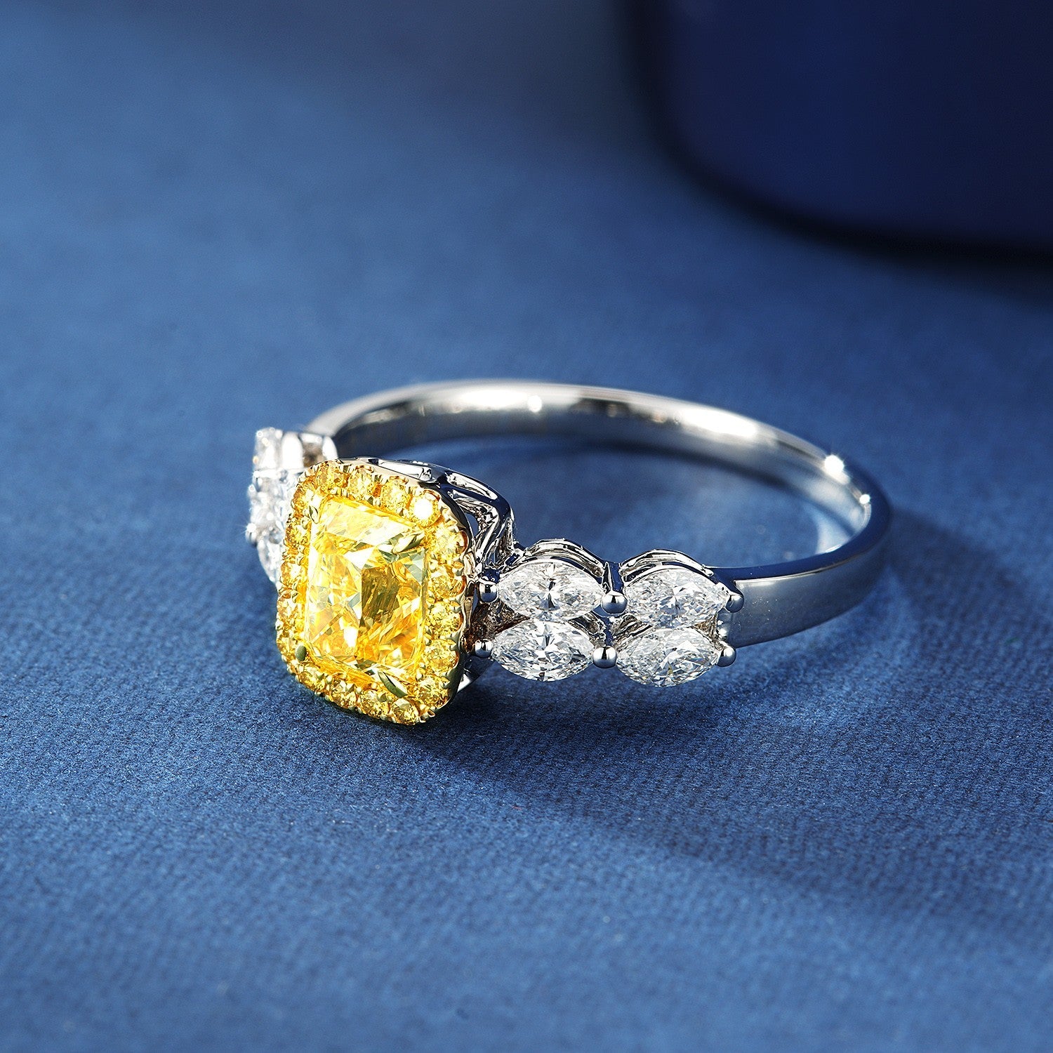 18K Yellow Gold Diamond Pillow Marquise Ring with AGL Certificate | Premium Jewelry - Yellow Diamond Ring