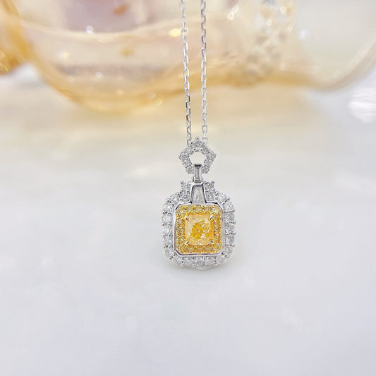 18K Yellow Gold Diamond Pillow Perfume Bottle Pendant Jewelry - Yellow Diamond Necklace