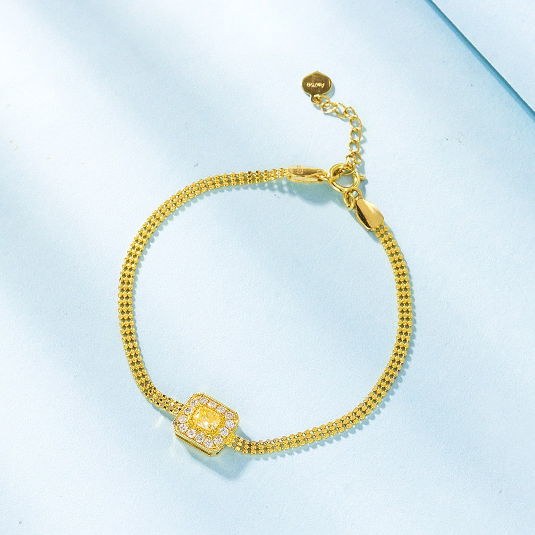 18K Yellow Gold Diamond Pillow Shape Cuban Bracelet - Luxurious Jewelry - Yellow Diamond Bracelet