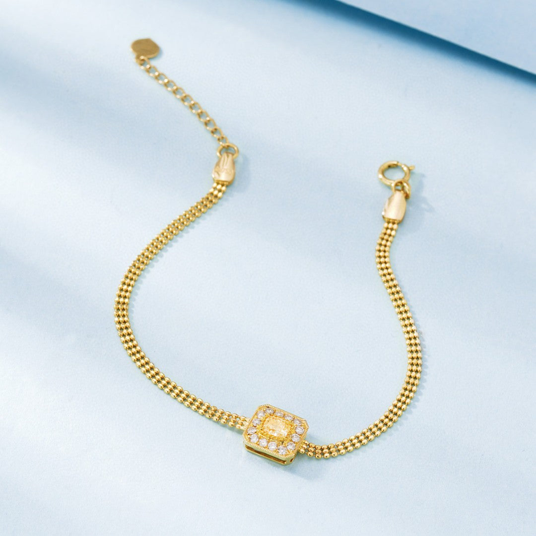 18K Yellow Gold Diamond Pillow Shape Cuban Bracelet - Luxurious Jewelry - Yellow Diamond Bracelet