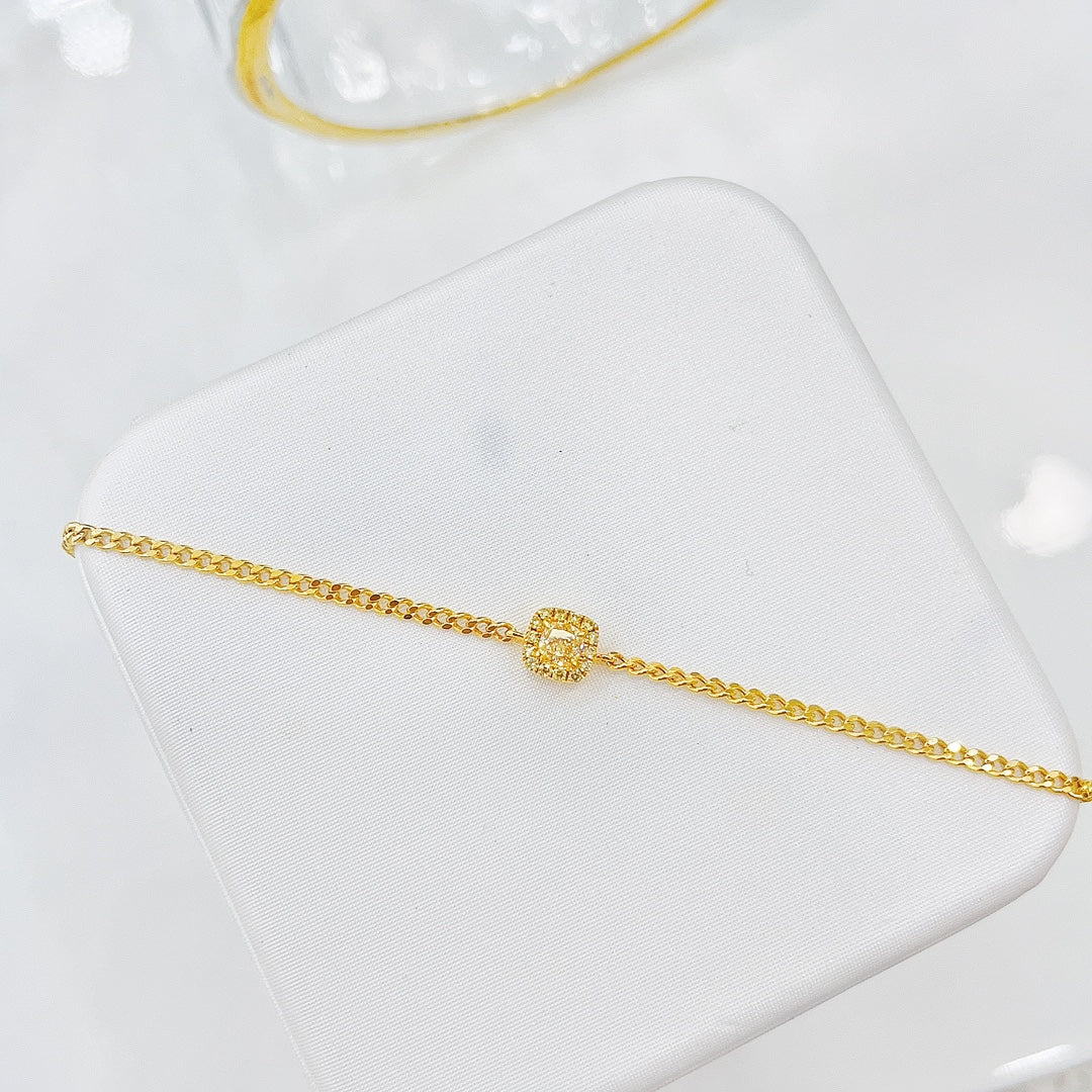 18K Yellow Gold Diamond Pillow Shape Cuban Link Bracelet - Luxury Jewelry - Yellow Diamond Bracelet