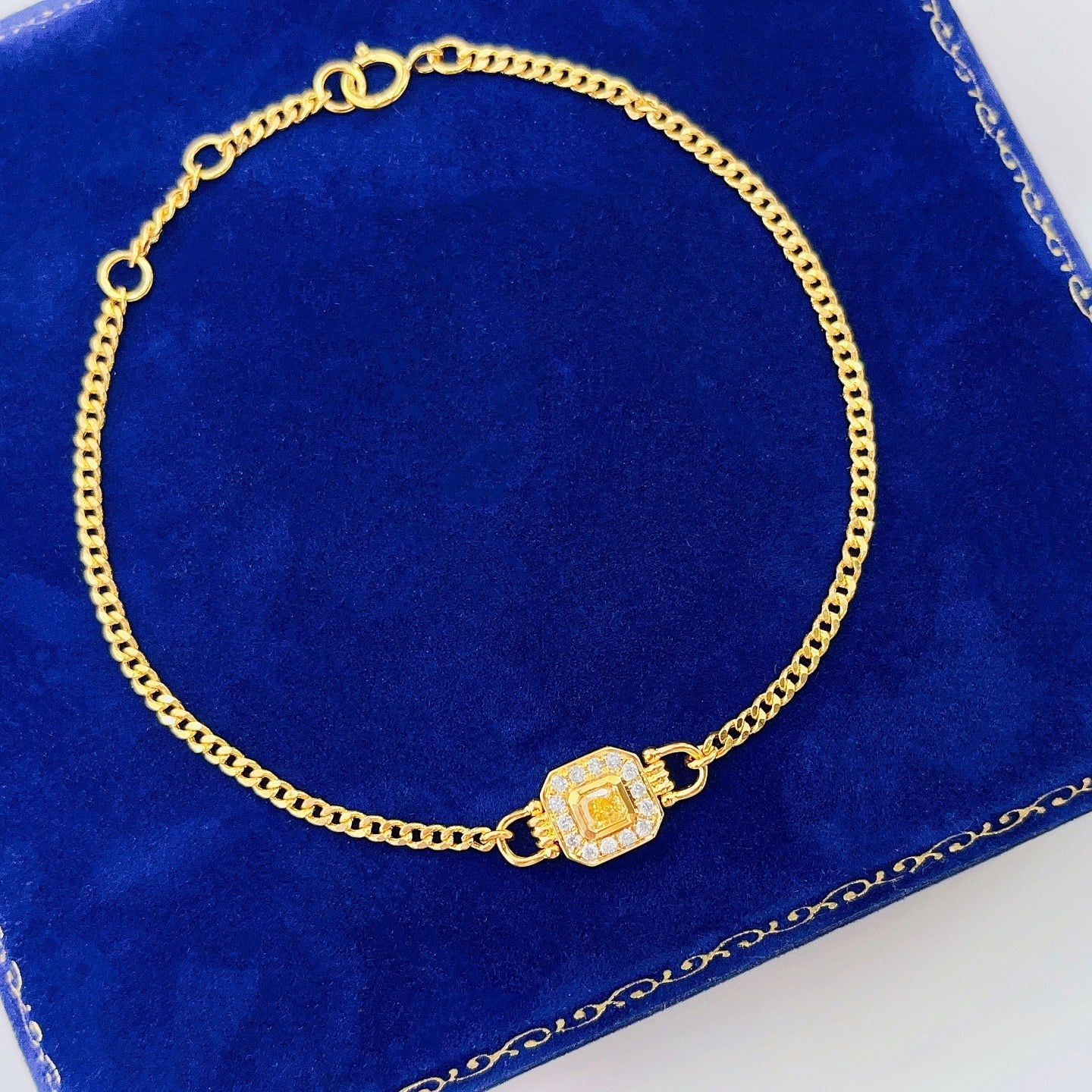 18K Yellow Gold Diamond Pillow Shape Double Clasp Bracelet - SL062-Y - Yellow Diamond Bracelet