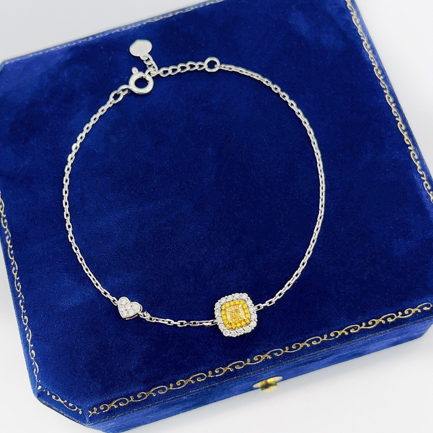 18K Yellow Gold Diamond Pillow Shape Double Halo Bracelet - Luxury Jewelry - Yellow Diamond Bracelet