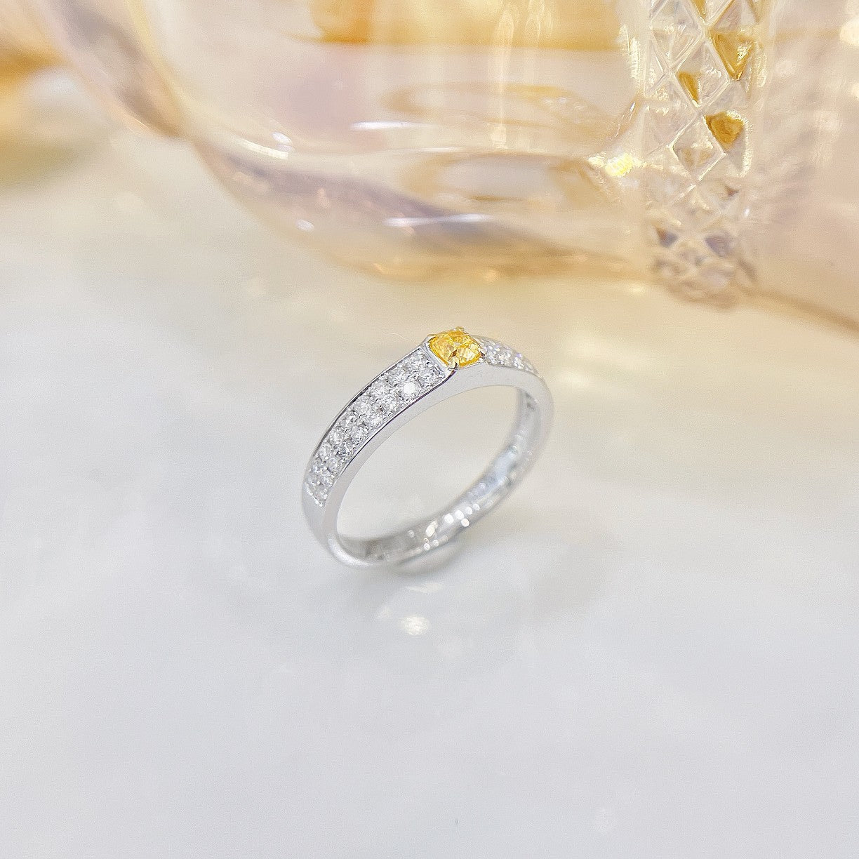 18K Yellow Gold Diamond Pillow Shape Double Row Ring - Luxury Jewelry - Yellow Diamond Ring