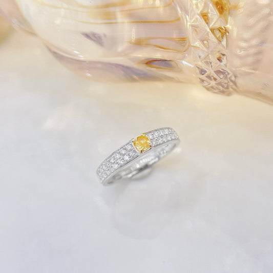 18K Yellow Gold Diamond Pillow Shape Double Row Ring - Luxury Jewelry - Yellow Diamond Ring