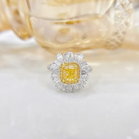 18K Yellow Gold Diamond Pillow Shape Double-Wear Ring with Luxurious Setting - Yellow Diamond Ring