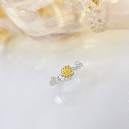 18K Yellow Gold Diamond Pillow Shape Halo Starry Sky Ring | Premium Jewelry - Yellow Diamond Ring