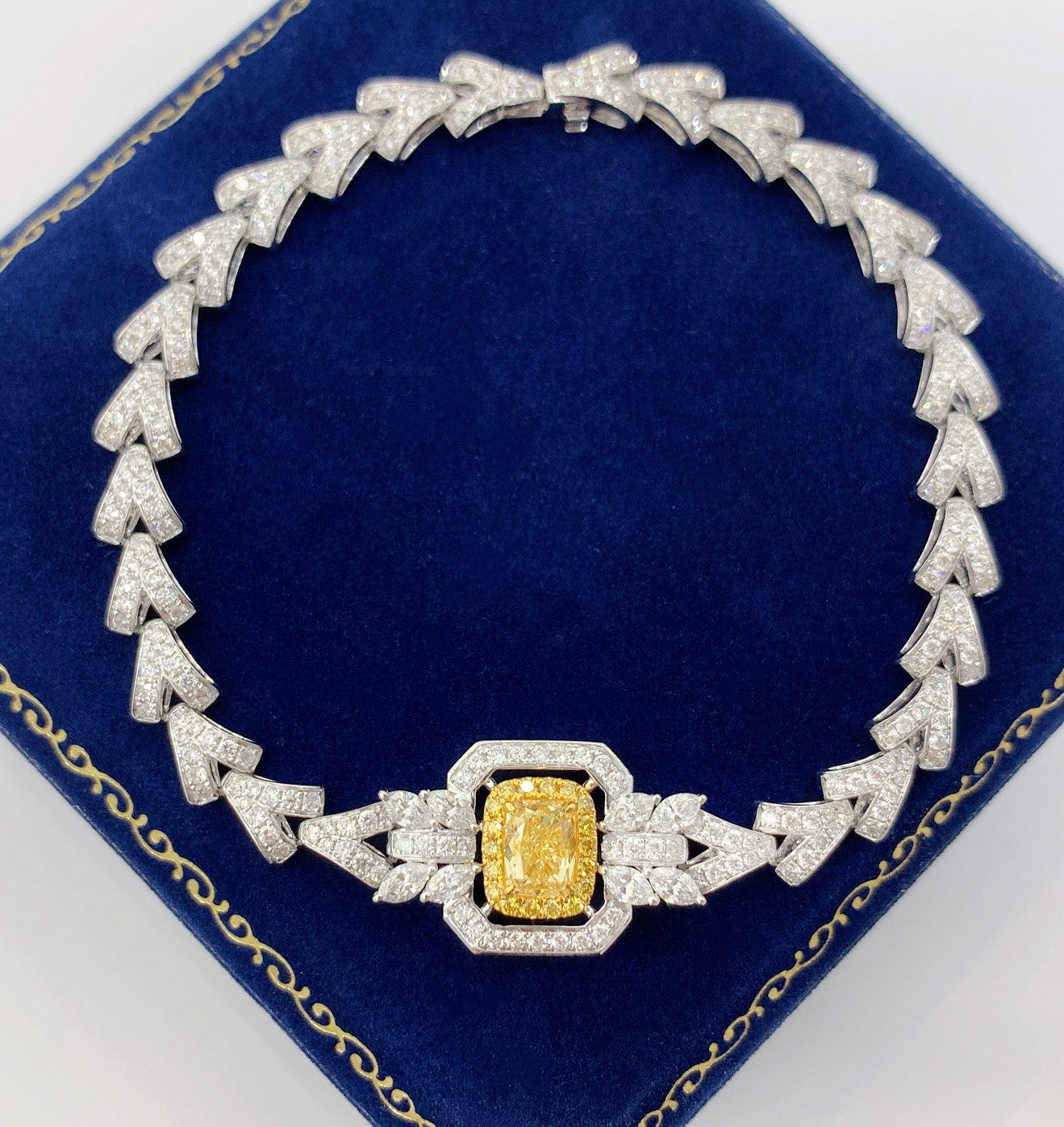 18K Yellow Gold Diamond Pillow Shape Luxury V-Clasp Bracelet - Premium Jewelry - Yellow Diamond Bracelet