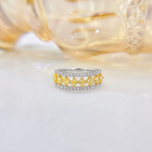 18K Yellow Gold Diamond Pillow Shape Pavé Ring - Premium Jewelry - Yellow Diamond Ring