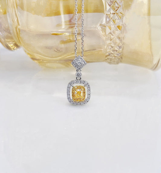 18K Yellow Gold Diamond Pillow Shape Pendant Necklace - Yellow Diamond Necklace