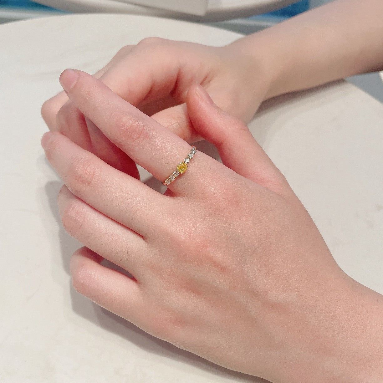 18K Yellow Gold Diamond Pillow Shape Round Four-Claw Ring - Luxurious Jewelry - Yellow Diamond Ring