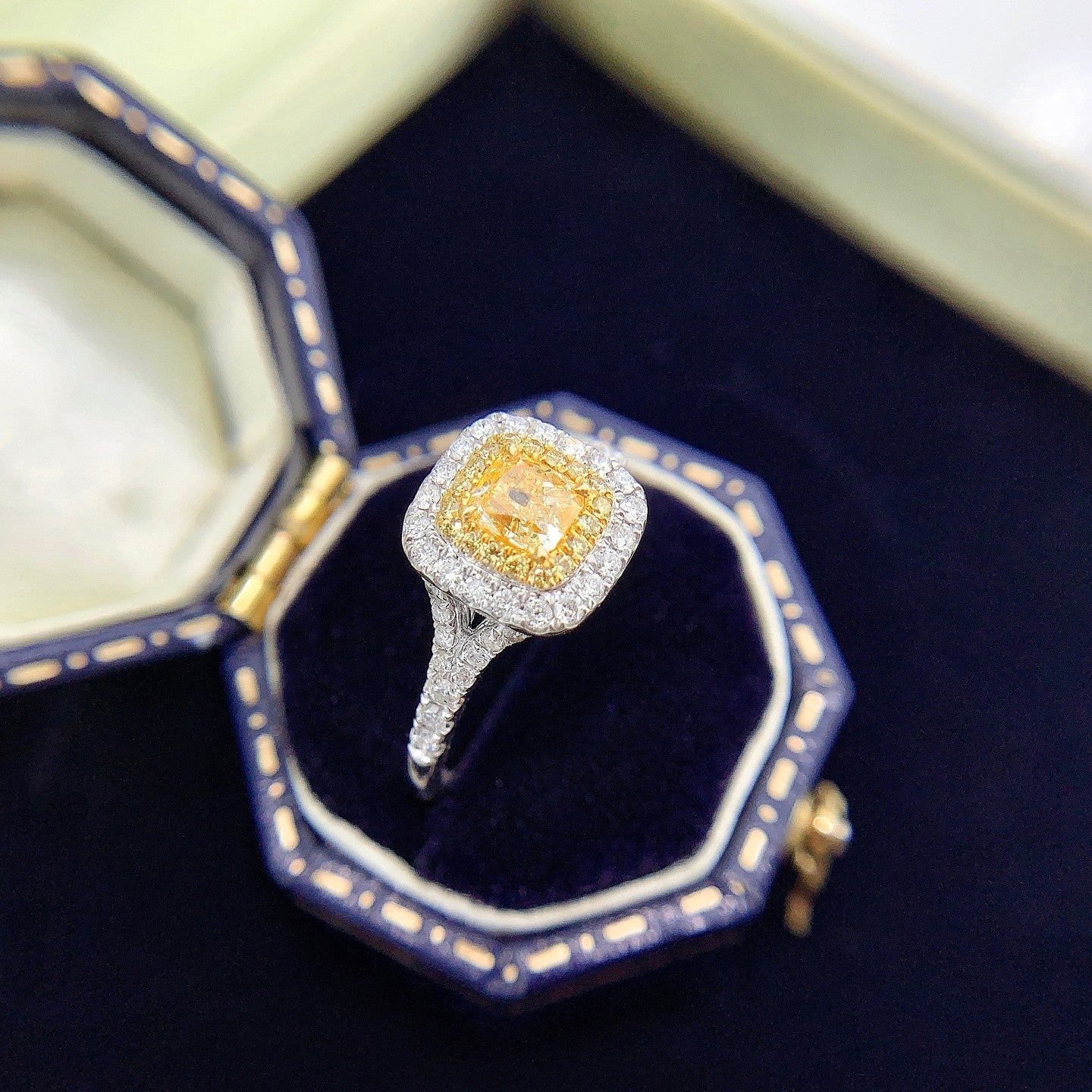 18K Yellow Gold Diamond Pillow Shape Y-Arm Ring | Premium Jewelry - Yellow Diamond Ring