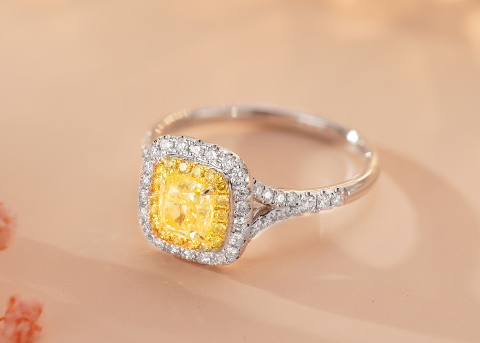 18K Yellow Gold Diamond Pillow Shape Y-Arm Ring with AGL Certificate - Yellow Diamond Ring