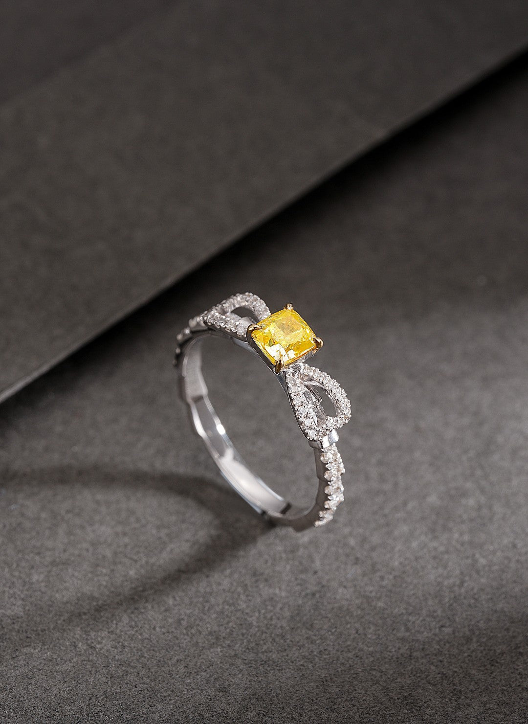 18K Yellow Gold Diamond Pillow-shaped Bowknot Ring | Premium Jewelry - Yellow Diamond Ring