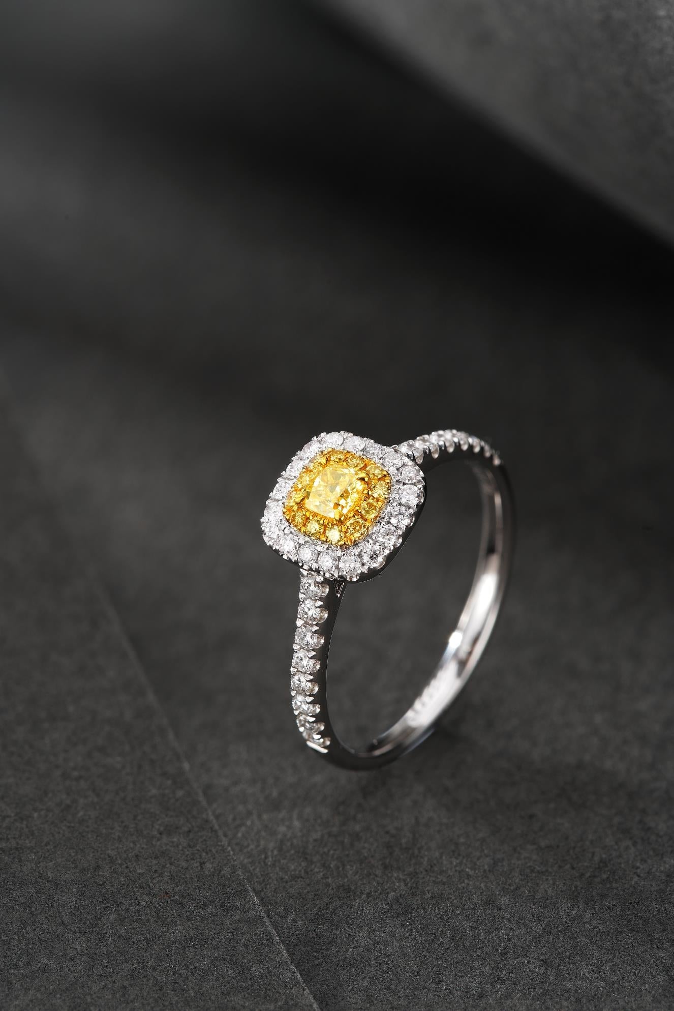 18K Yellow Gold Diamond Pillow-Shaped Cluster Ring | Premium Jewelry - Yellow Diamond Ring