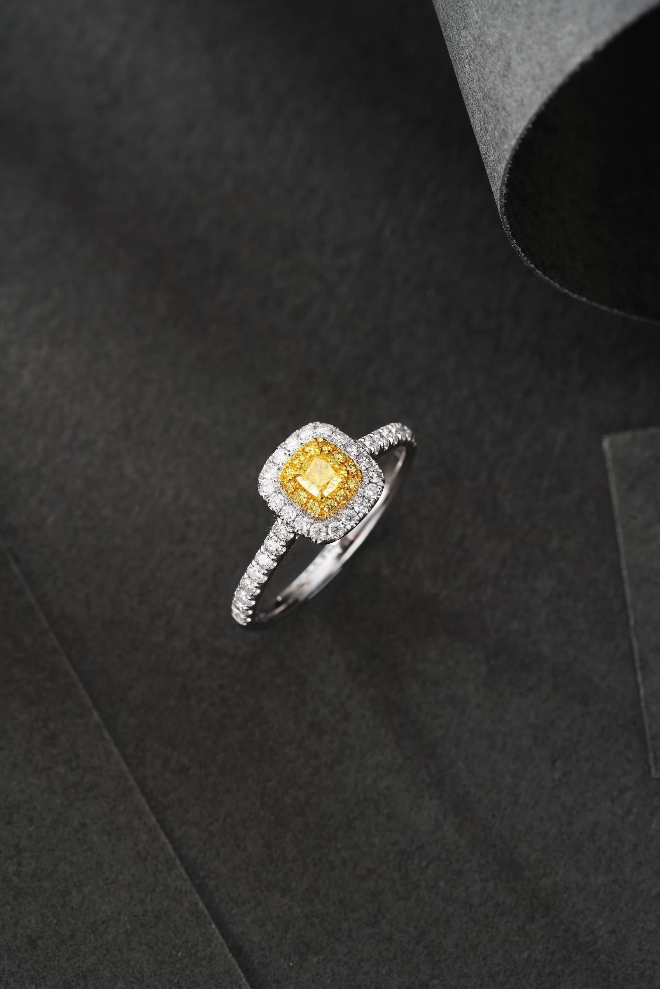 18K Yellow Gold Diamond Pillow-Shaped Cluster Ring | Premium Jewelry - Yellow Diamond Ring